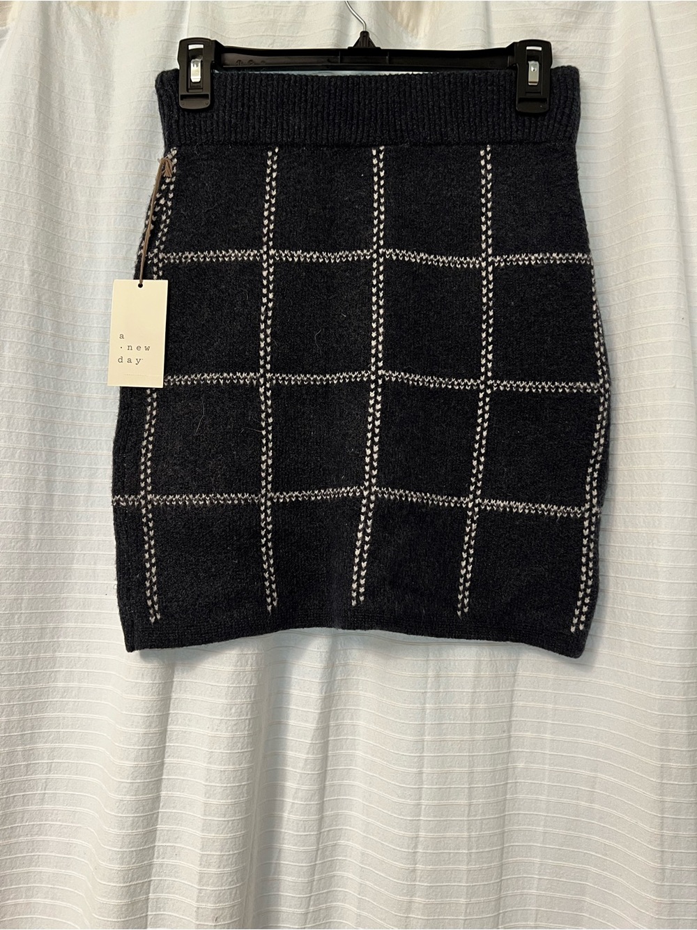 a new day Black Knit Pencil Skirt with White Windowpane